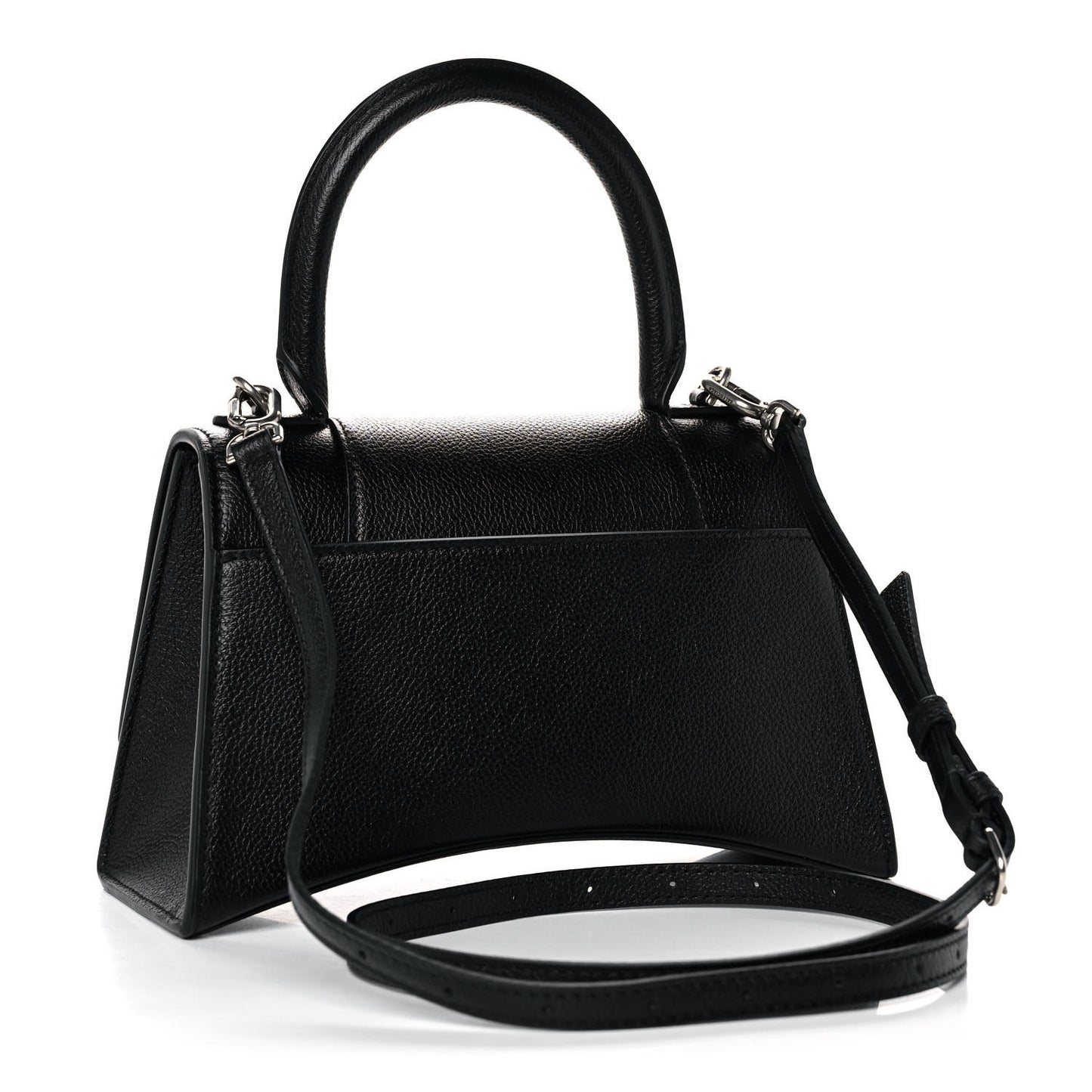 Grained Calfskin Small Hourglass Top Handle Bag Black
