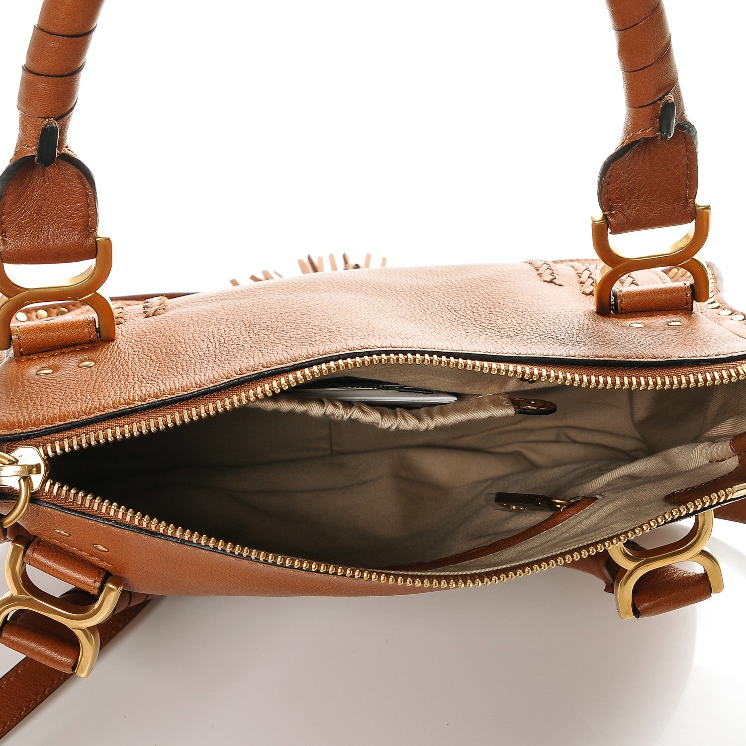 Chloe Calfskin Braided Medium Marcie Satchel Caramel 5 of 7