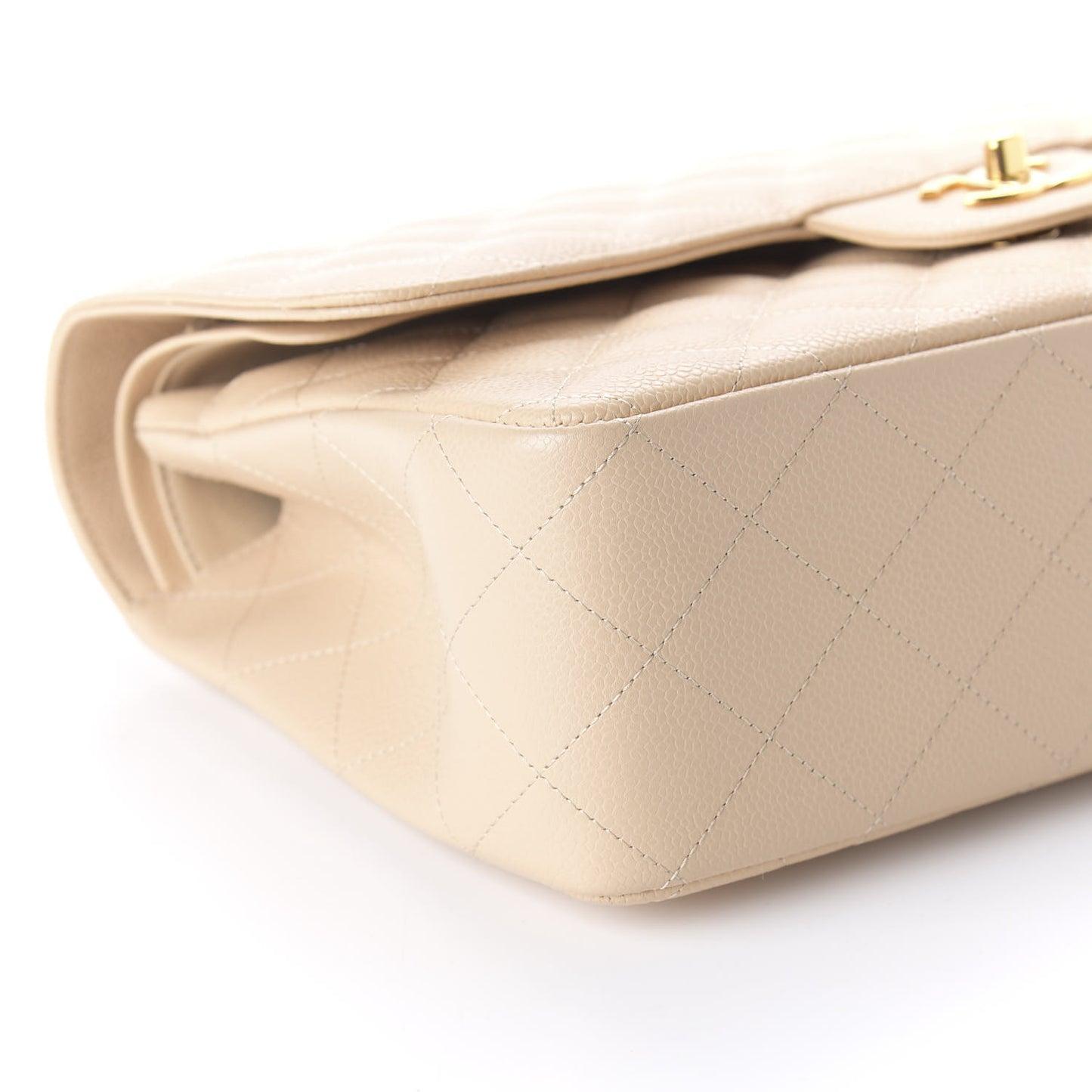 Caviar Quilted Jumbo Double Flap Beige Clair