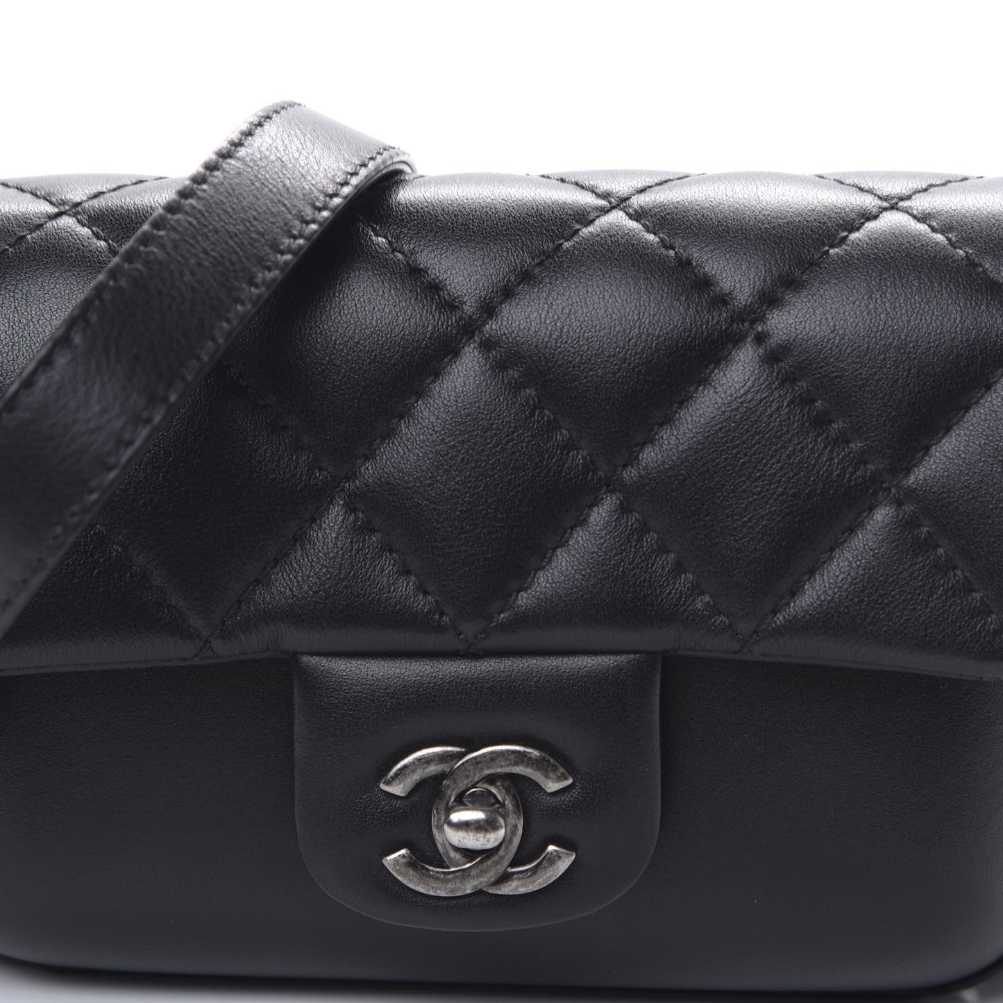 Calfskin Quilted Small Rock My Shoulder Flap Black