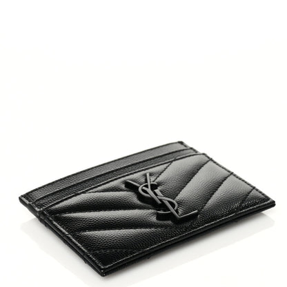 Saint Laurent Grain De Poudre Matelasse Chevron Monochrome Monogram Credit Card Case Black 4 of 7