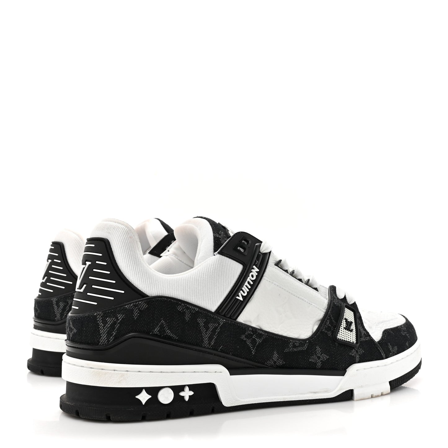 Calfskin Embossed Monogram Denim Mens LV Trainer Sneakers 12 Black