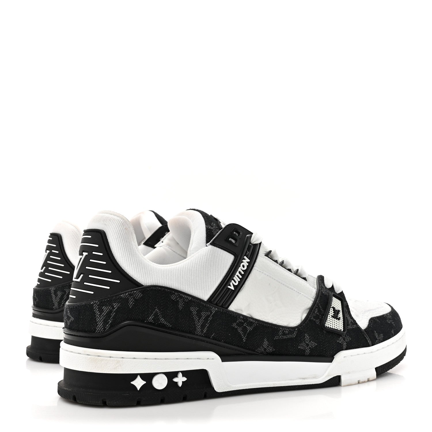 Louis Vuitton Calfskin Embossed Monogram Denim Mens LV Trainer Sneakers 12 Black 6 of 17