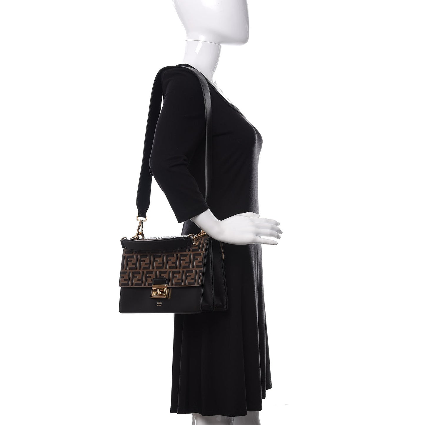 Vitello Liberty Bi-Color FF 1974 Embossed Kan U Shoulder Bag Black Maya