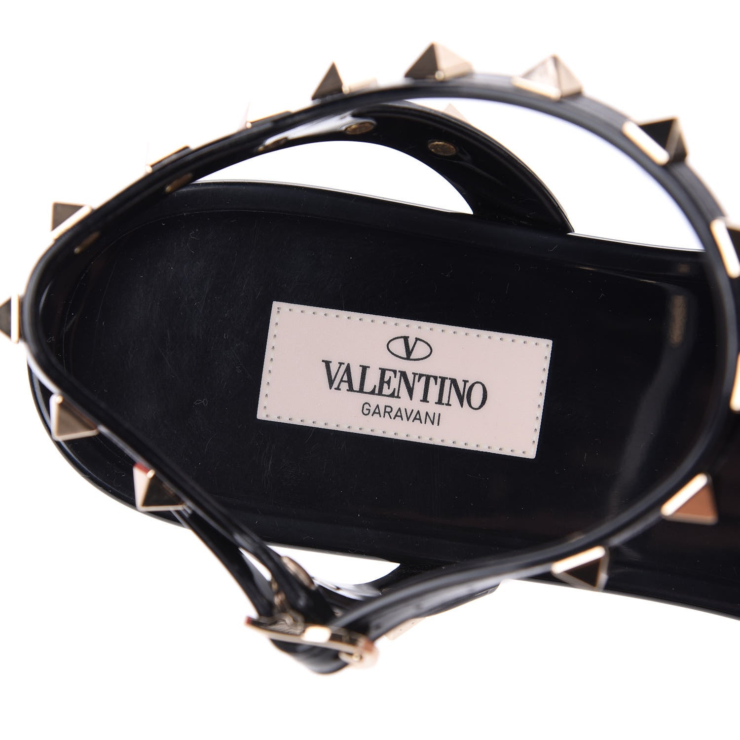 Valentino Garavani Patent Rockstud T-Strap Slingback Flat Sandals 41 Black 8 of 11