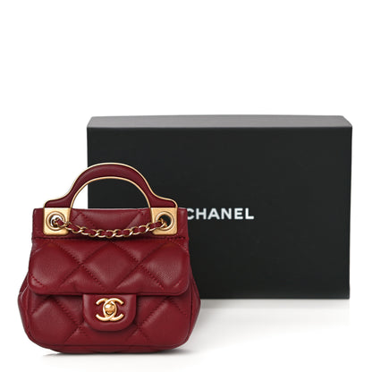 Chanel Calfskin Quilted Lady Handle Flap Card Holder With Chain Dark Pink 11 of 11