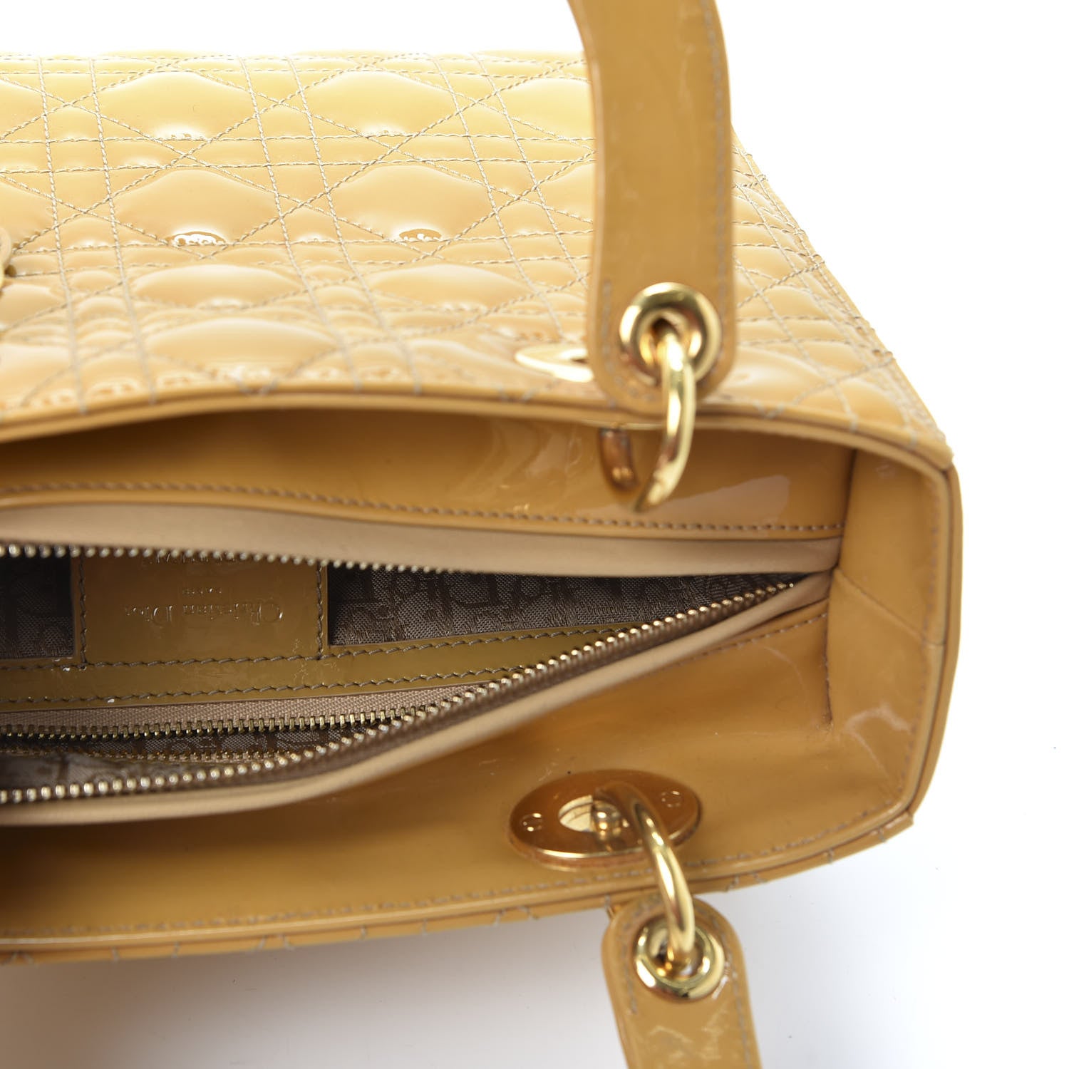 Christian Dior Metallic Patent Cannage Medium Lady Dior Yellow 4 of 15