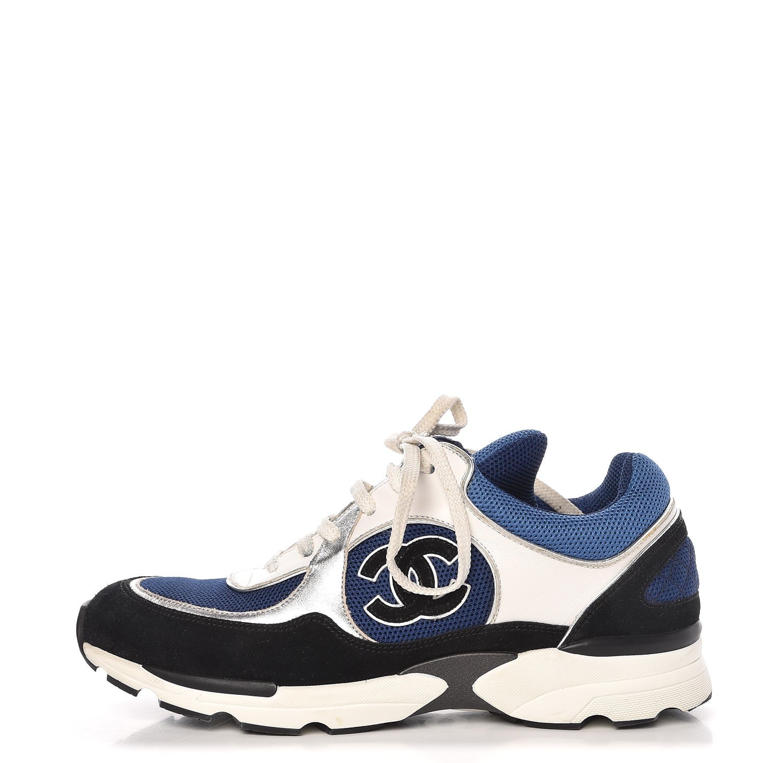 Chanel Suede Calfskin CC Sneakers 39 Blue Black 1 of 11