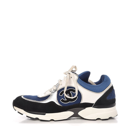Chanel Suede Calfskin CC Sneakers 39 Blue Black 1 of 11