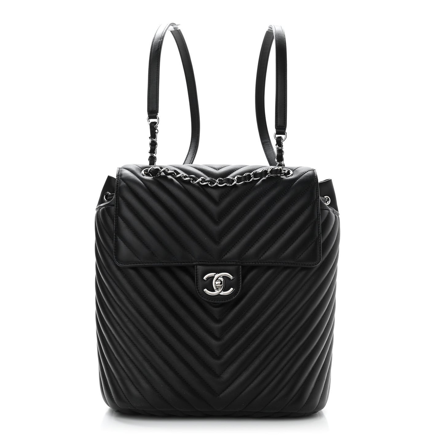 Calfskin Chevron Quilted Large Urban Spirit Backpack Black