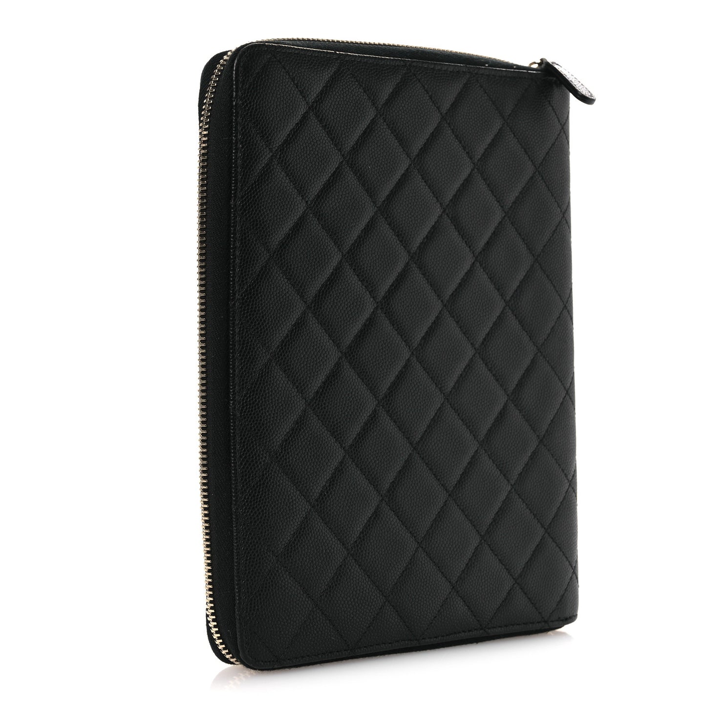 Caviar Quilted Zip Around Notebook Agenda Cover Black