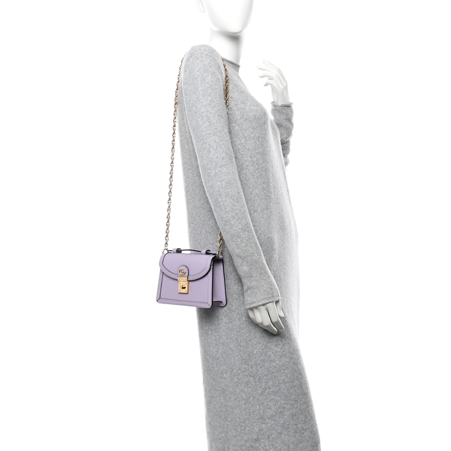 Gucci Textured Dollar Calfskin Mini Ophidia Padlock Top Handle Chain Shoulder Bag Lapis 2 of 11