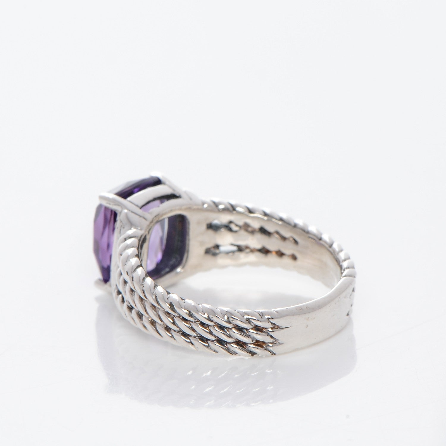 David Yurman Sterling Silver Diamond Amethyst 10mm Petite Wheaton Ring 55 7.25 3 of 4