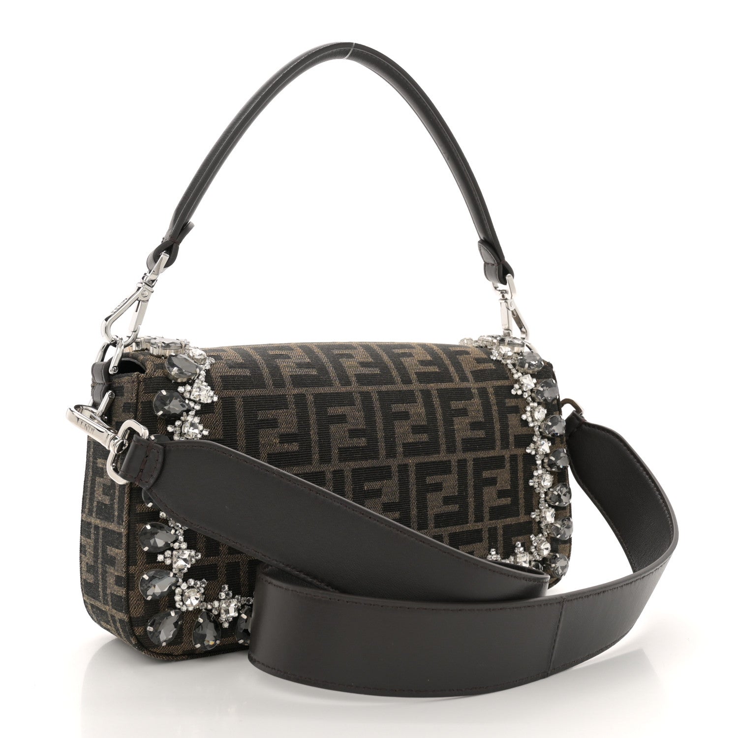 Fendi Fabric Jacquard FF 1974 Crystal Embellished Baguette Tobacco Moro Multicolor 3 of 10