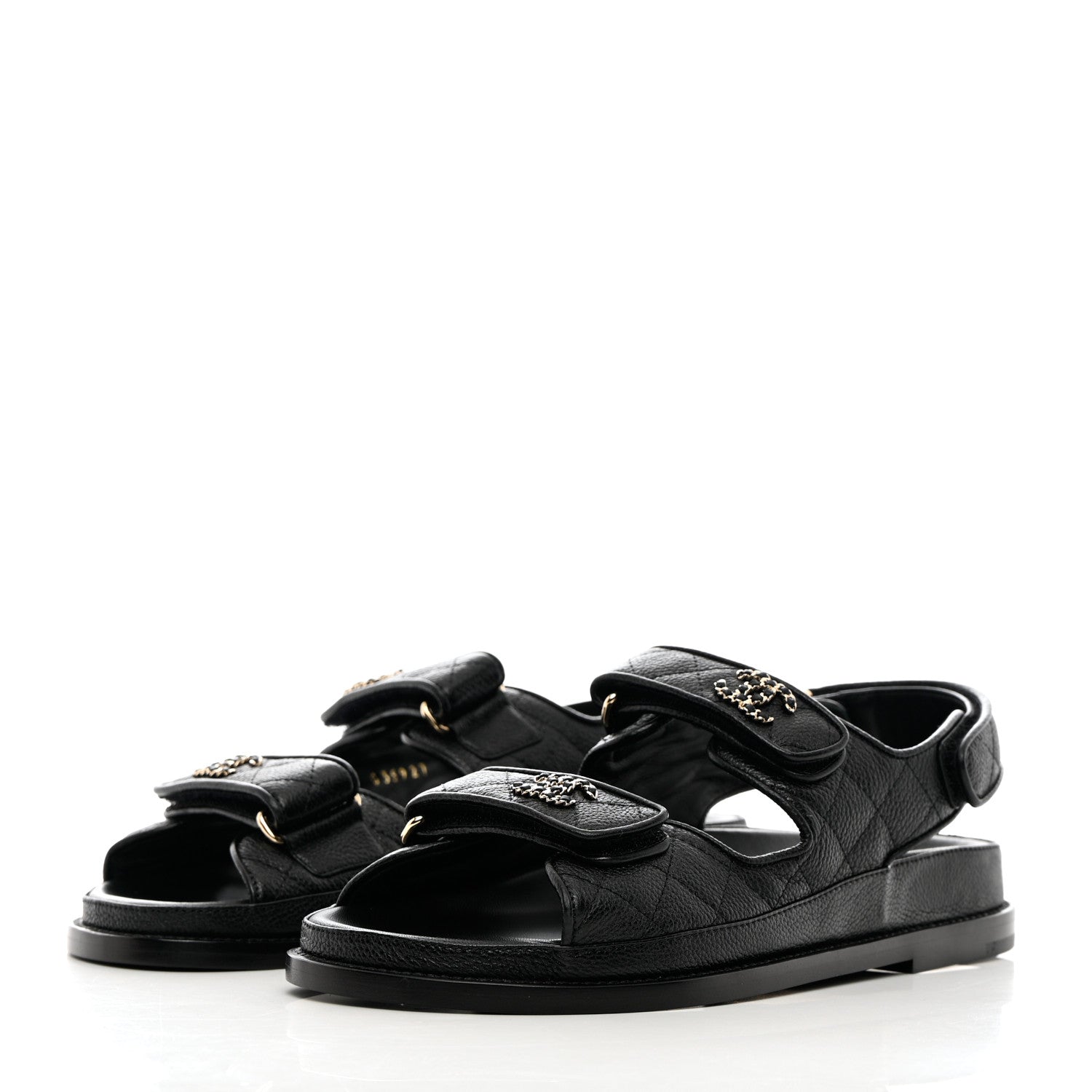 Chanel Grained Calfskin Velcro Dad Sandals 36.5 Black 3 of 10