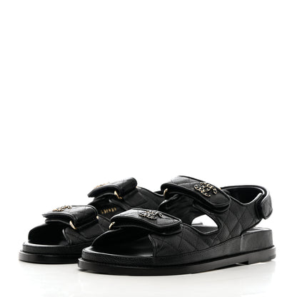 Chanel Grained Calfskin Velcro Dad Sandals 36.5 Black 3 of 10