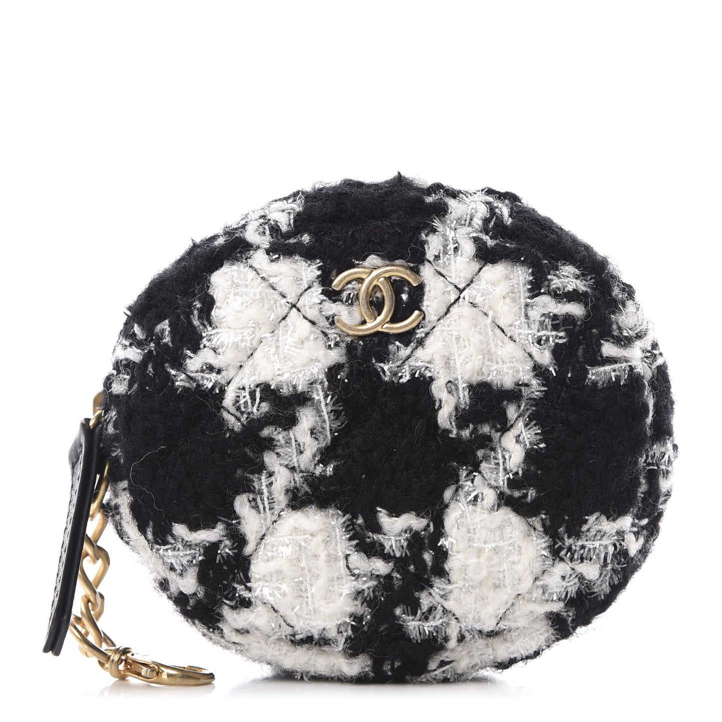 Tweed Shearling Quilted Coin Purse Ecru Black