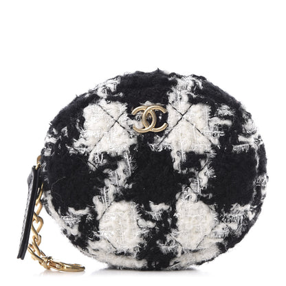 Chanel Tweed Shearling Quilted Coin Purse Ecru Black 1 of 8
