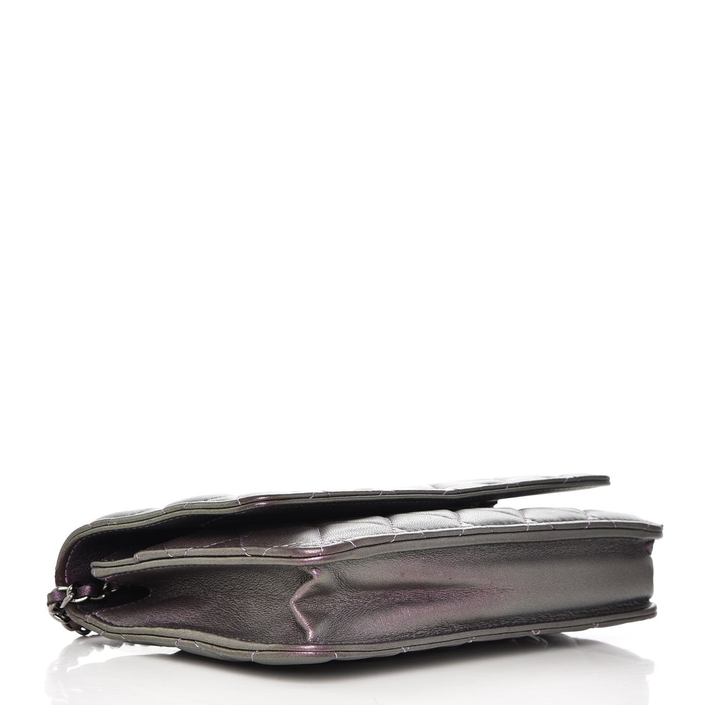 Iridescent Lambskin Quilted Wallet On Chain WOC Purple