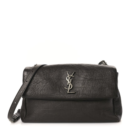 Saint Laurent Calfskin Crocodile Embossed Medium West Hollywood Monogram Fold-Over Grey 1 of 9