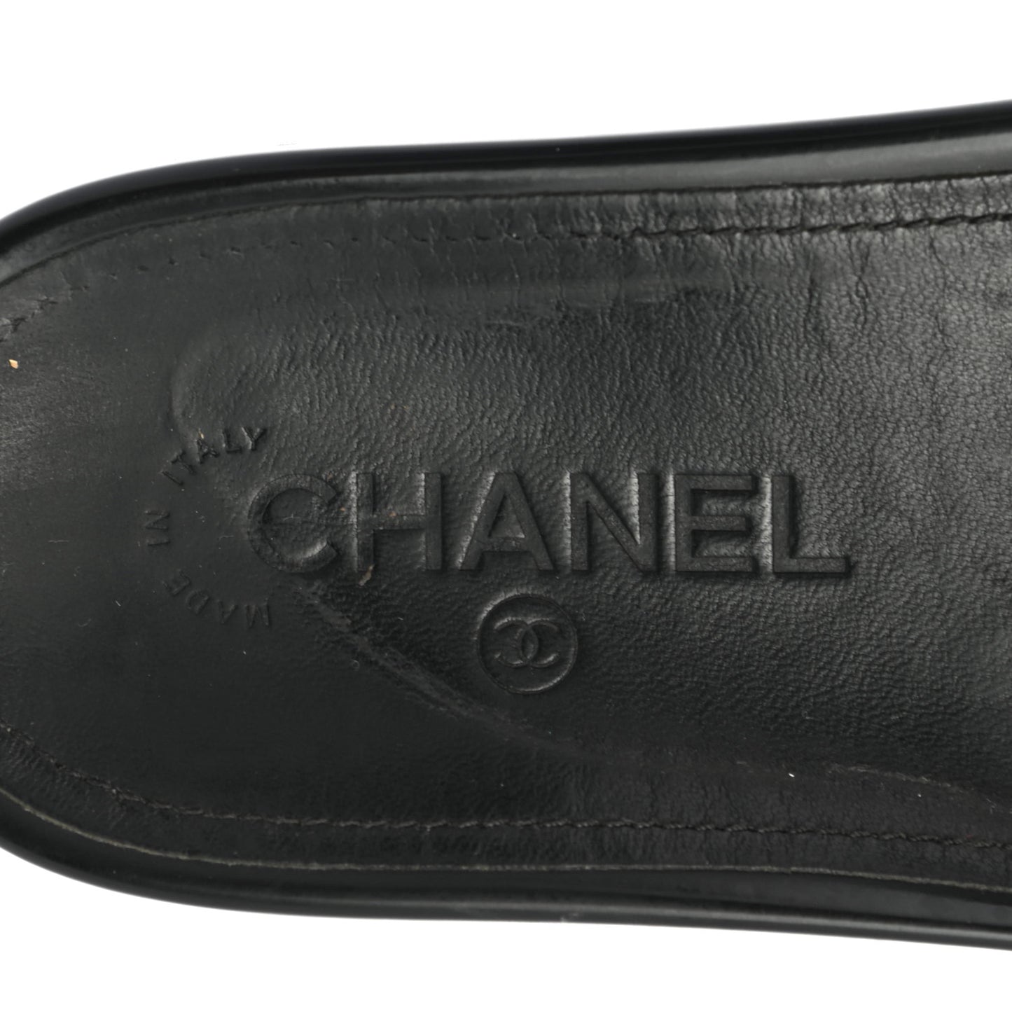 Fantasy Lambskin Pearl Chain CC Flat Mules 37 Silver Black