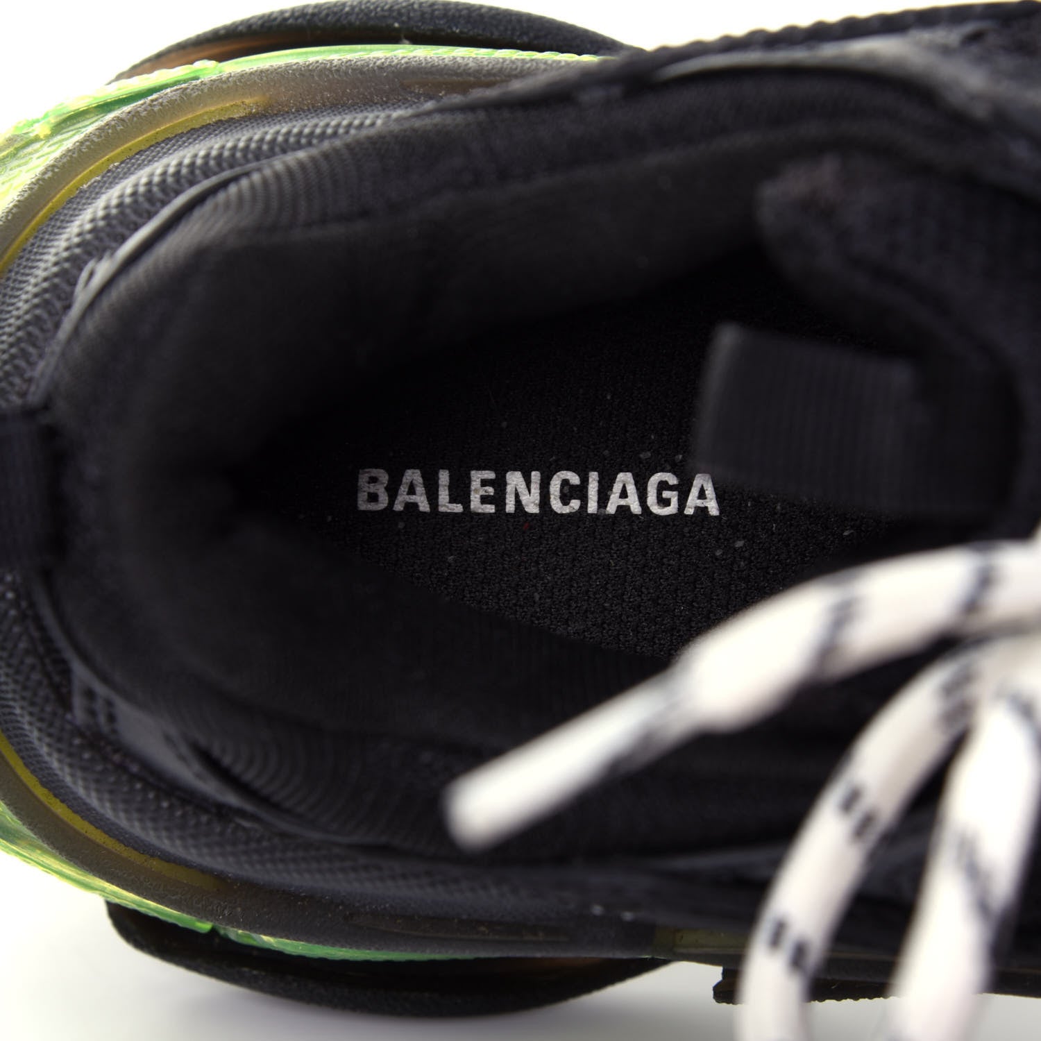 Balenciaga Fabric Mesh Clear Sole Womens Triple S Sneakers 35 Black Yellow Fluo 4 of 4
