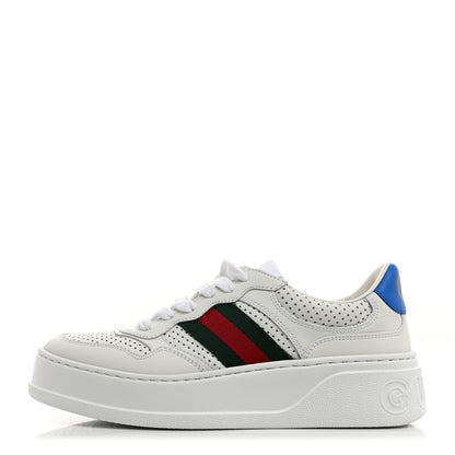 Gucci Calfskin Web Perforated Womens Platform 55mm Sneakers 38 White Bright Splash 1 of 9