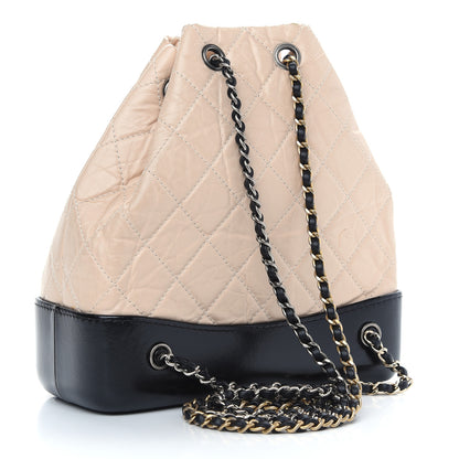 Chanel Aged Calfskin Quilted Small Gabrielle Backpack Beige Black 3 of 12