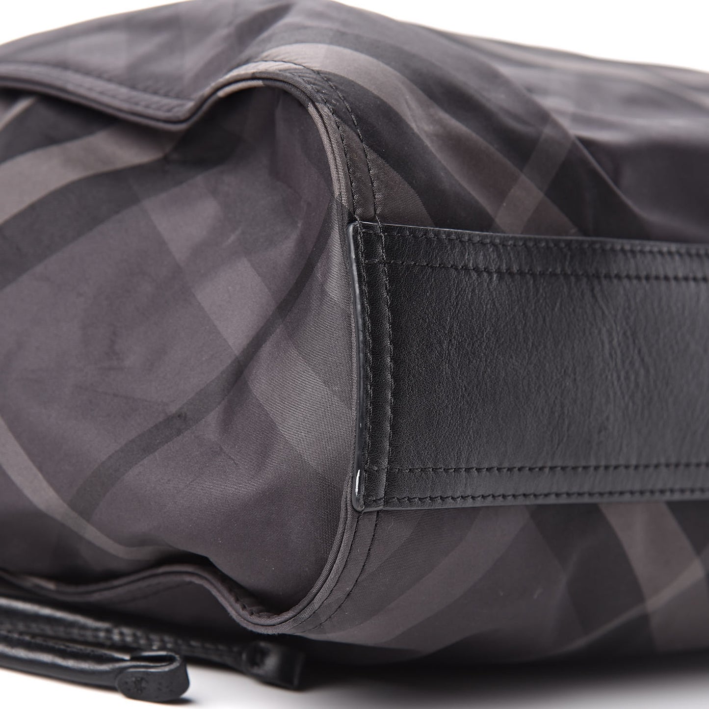 Nylon Check Small Buckleigh Packable Tote Charcoal