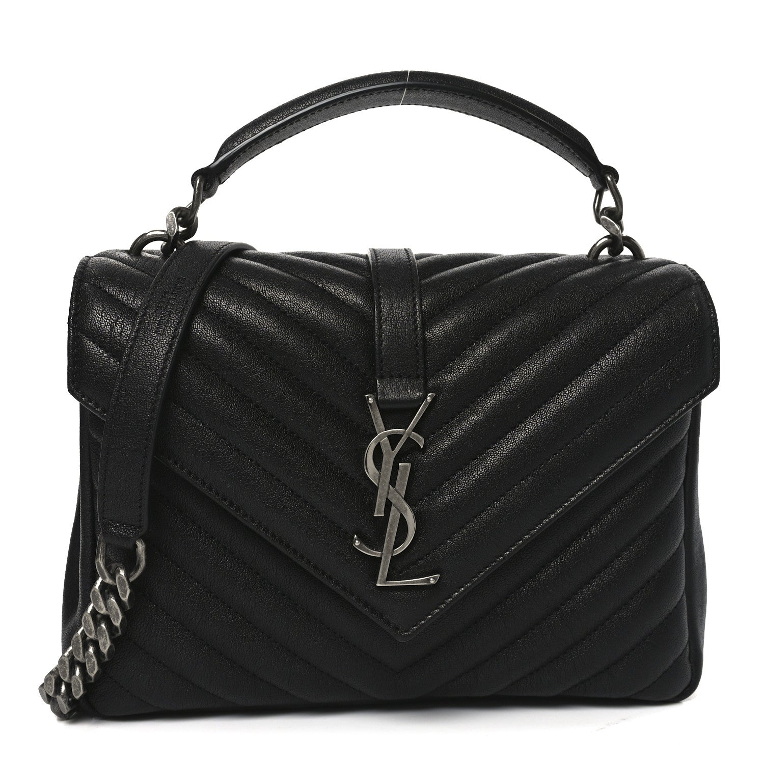 Saint Laurent Sheepskin Matelasse Chevron Monogram Medium College Bag Black 1 of 11