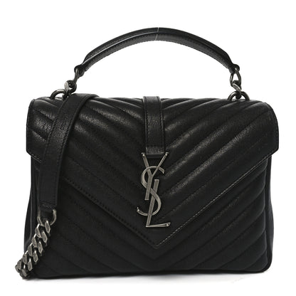 Saint Laurent Sheepskin Matelasse Chevron Monogram Medium College Bag Black 1 of 11