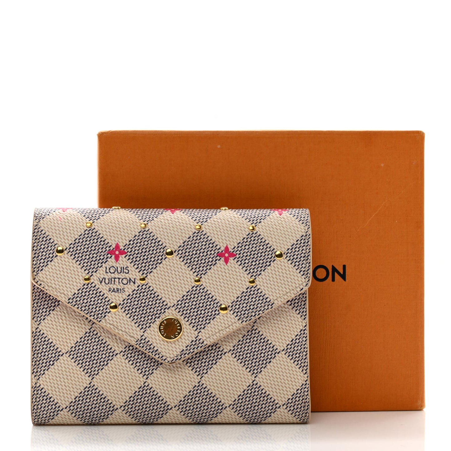 Damier Azur Studded Zoe Wallet Rose Ballerine