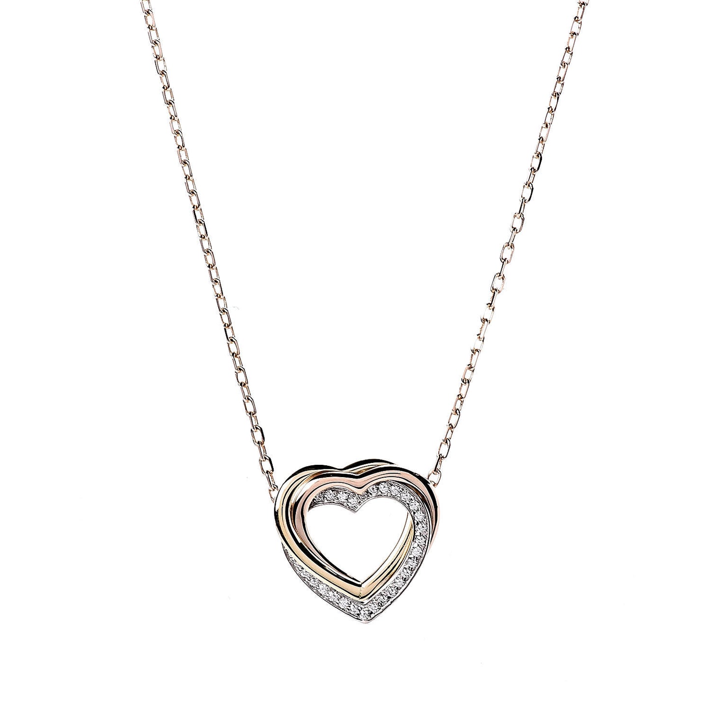 18K Pink Yellow White Gold Diamond Trinity Heart Pendant Necklace