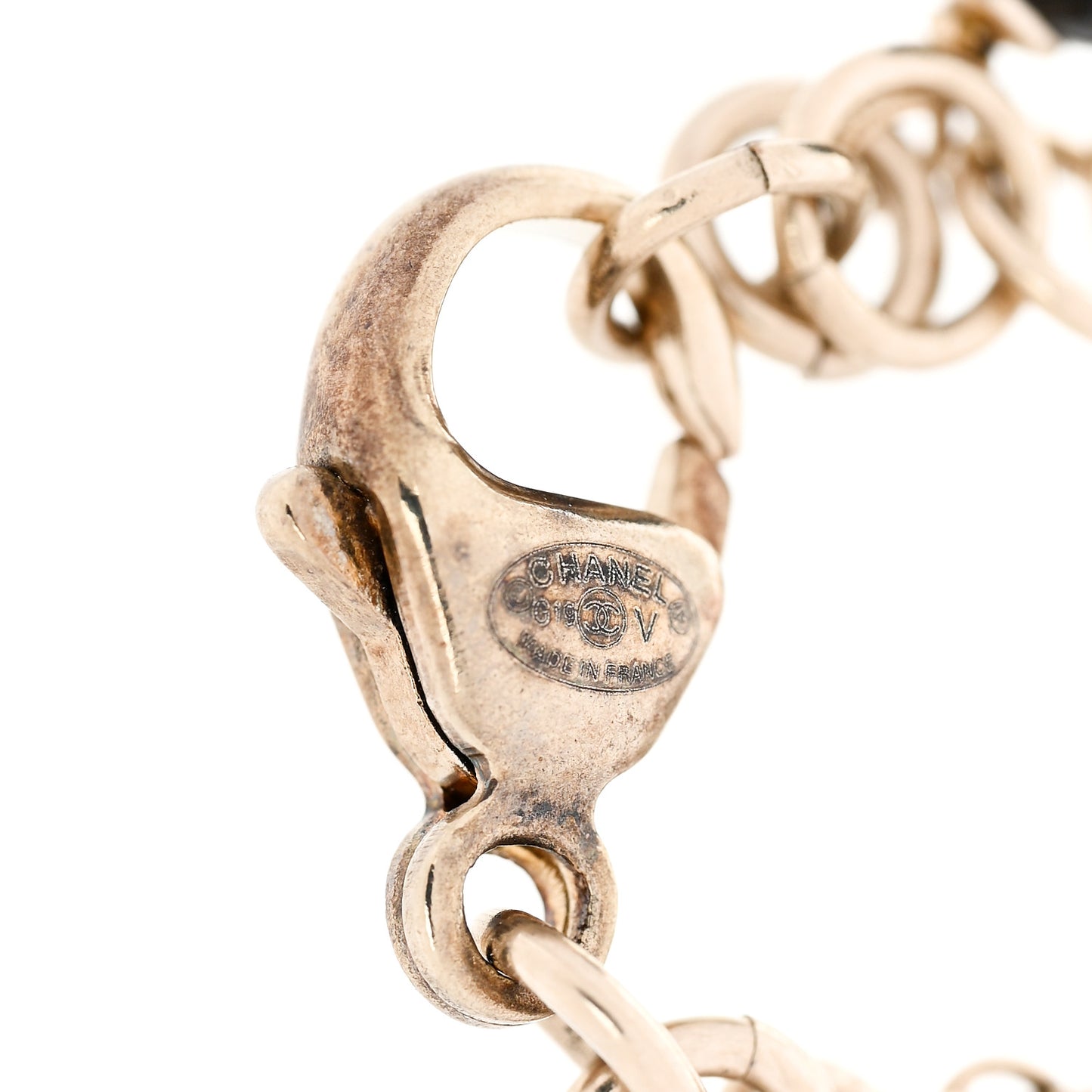 Crystal Enamel Pearl CC Bracelet Black Gold