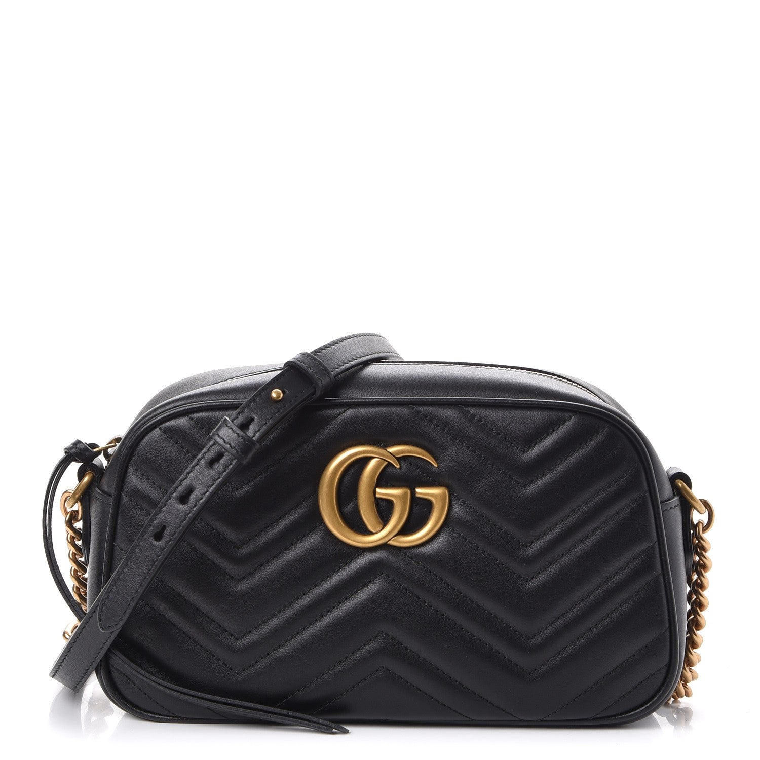 Gucci Calfskin Matelasse Small GG Marmont Chain Shoulder Bag Black 1 of 8