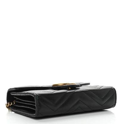 Gucci Calfskin Matelasse GG Marmont Chain Wallet Black 4 of 12
