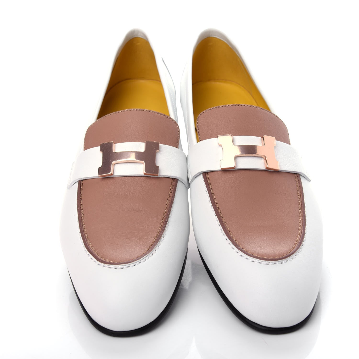 Hermes Calfskin Womens Paris Loafers 38.5 White Bois De Santal 5 of 11