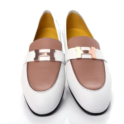Hermes Calfskin Womens Paris Loafers 38.5 White Bois De Santal 5 of 11