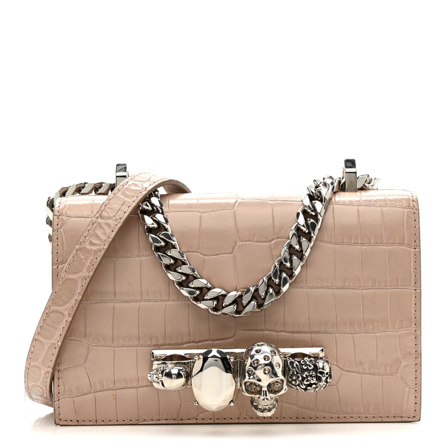 Alexander McQueen Calfskin Crocodile Embossed Mini Jeweled Satchel Sand 1 of 23