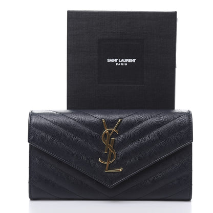 Saint Laurent Grain De Poudre Matelasse Chevron Monogram Flap Wallet Black 8 of 8