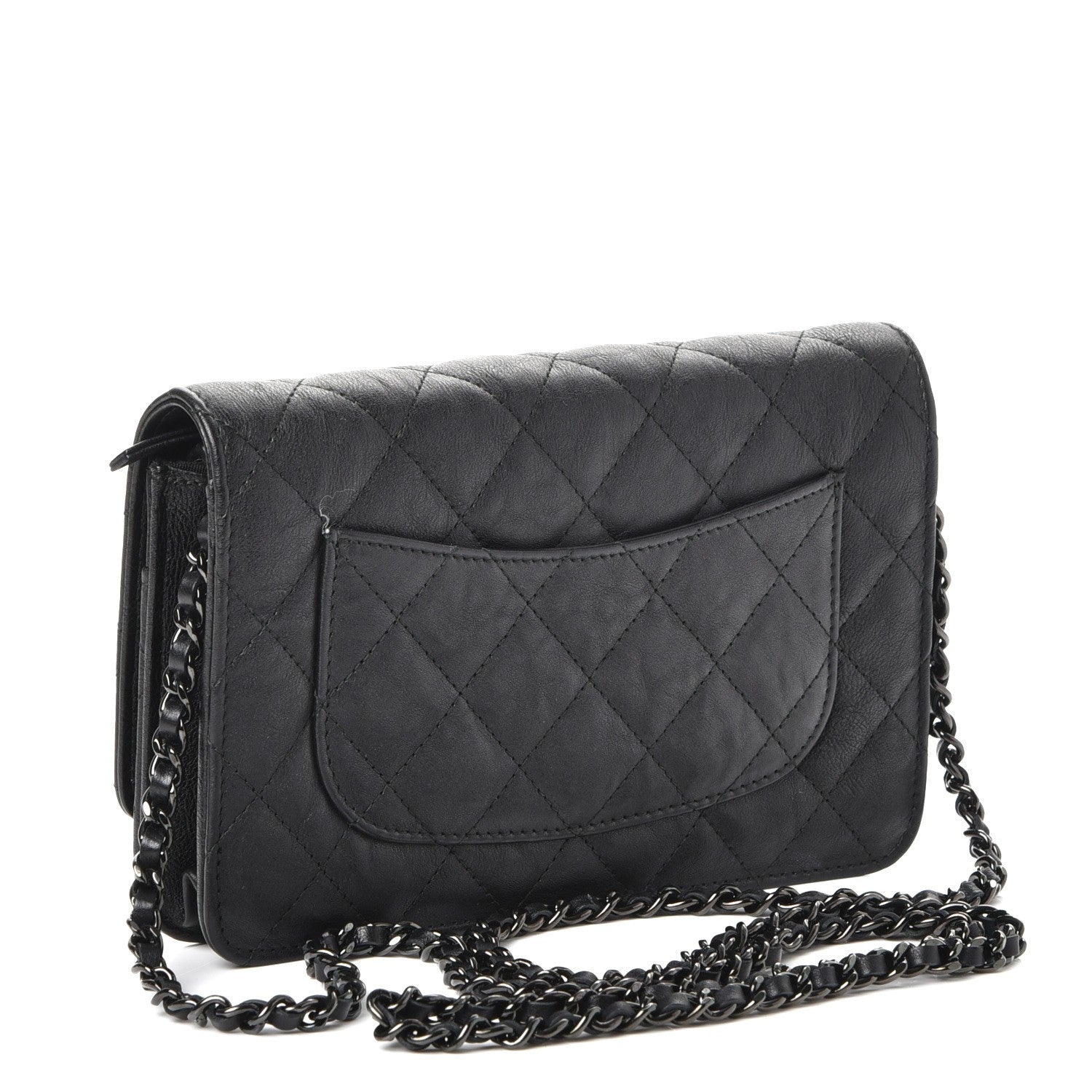 Chanel Crumpled Calfskin Quilted Wallet On Chain WOC So Black 3 of 8