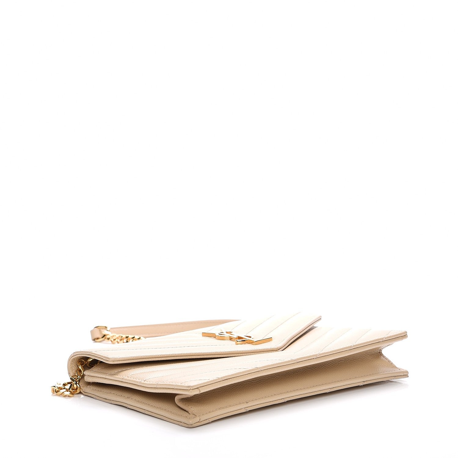 Saint Laurent Grain De Poudre Matelasse Chevron Monogram Envelope Chain Wallet Nude Powder 6 of 19