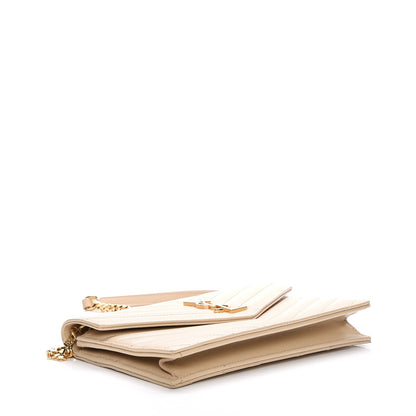 Saint Laurent Grain De Poudre Matelasse Chevron Monogram Envelope Chain Wallet Nude Powder 6 of 19