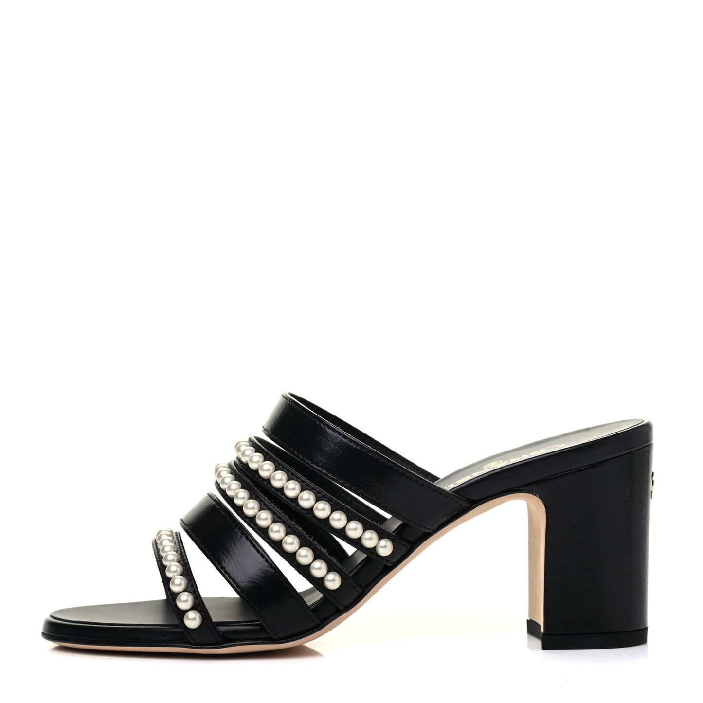 Laminated Lambskin CC Pearl Mules 36 Black