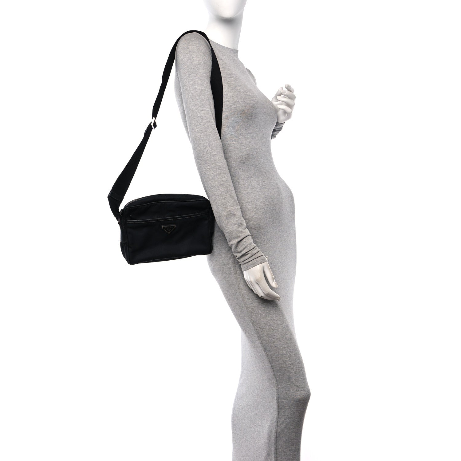 Prada Tessuto Nylon Saffiano Shoulder Bag Black 2 of 11