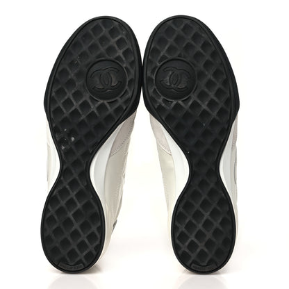 Chanel Shiny Calfskin Suede Quilted CC Logo Sneakers 40 White 7 of 10