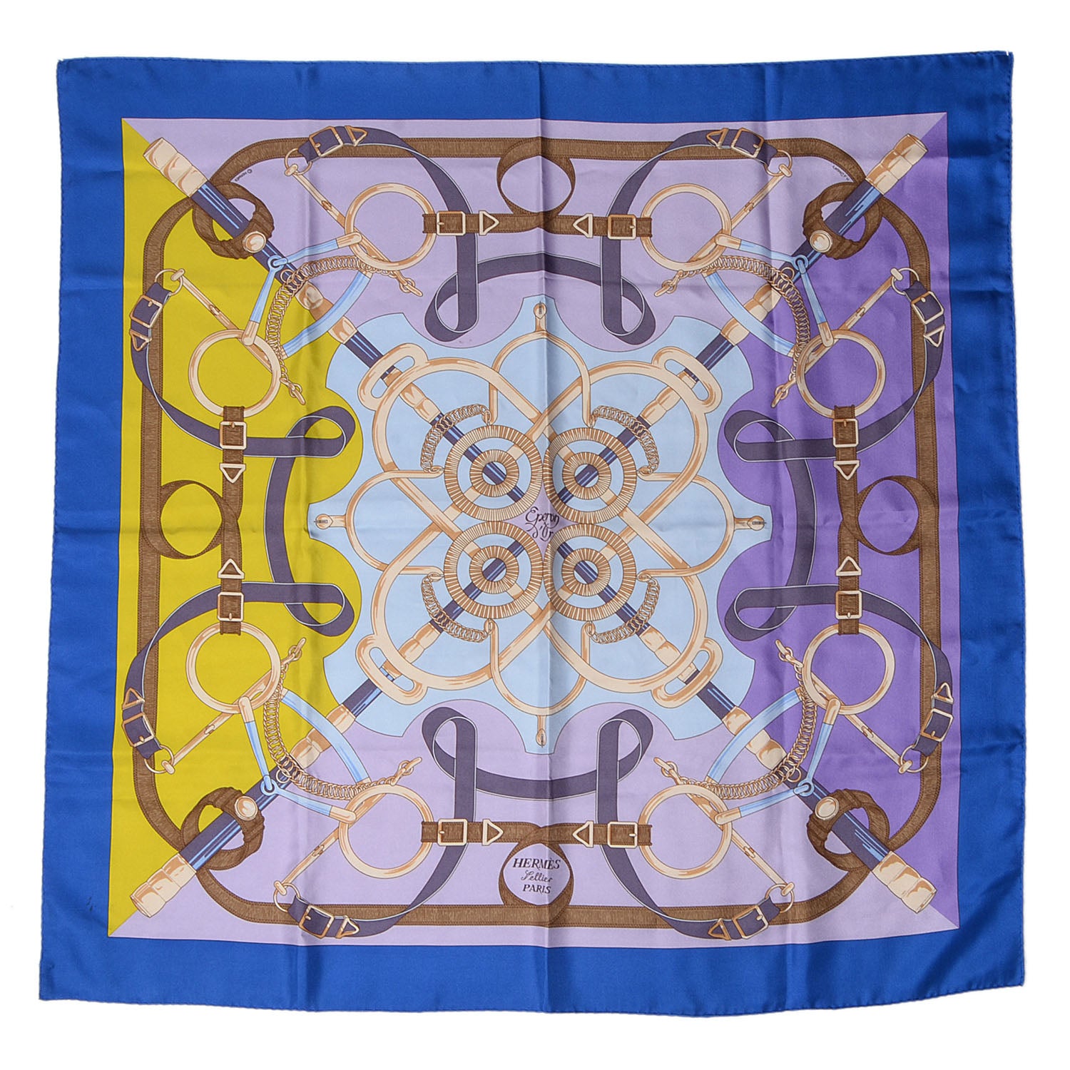Hermes Silk Eperon D'Or Scarf 90 Bleu Purple 2 of 5