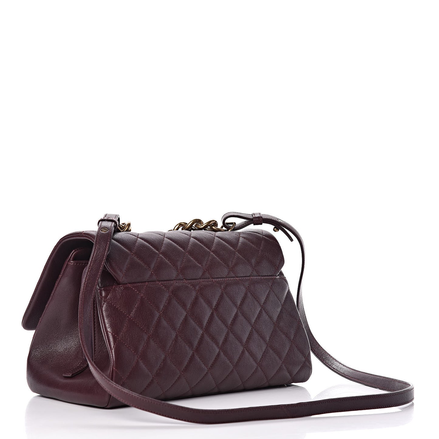Shiny Sheepskin Quilted Large Trapezio Flap Dark Burgundy