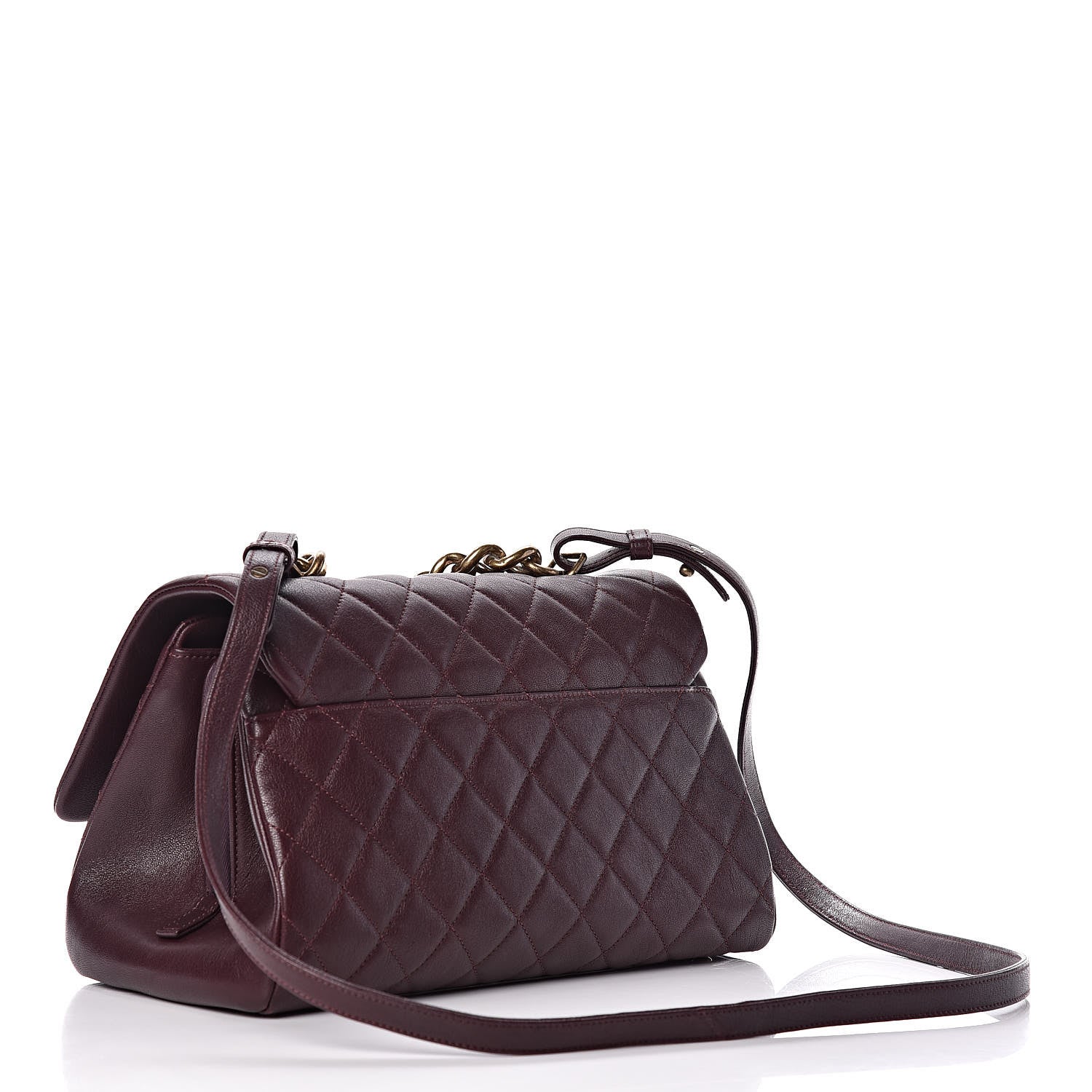 Chanel Shiny Sheepskin Quilted Large Trapezio Flap Dark Burgundy 3 of 12