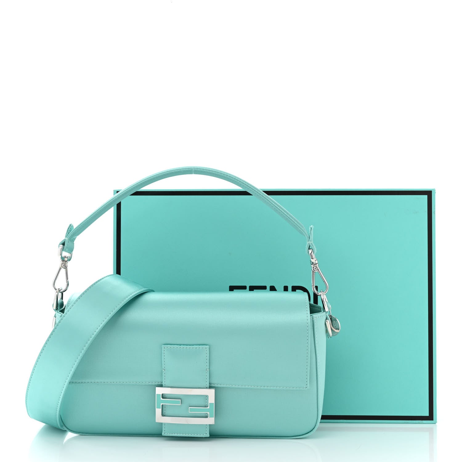 Fendi X TIFFANY Satin Nappa Silver Baguette Blue Tiffany Silver 12 of 12